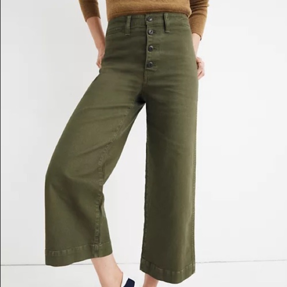 Madewell Emmett Wide Leg Green Crop Jeans Button Front Edition Size 27 Reg